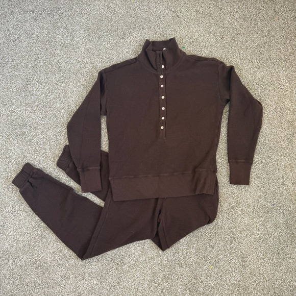 Negative Underwear Tops - Negative Underwear Waffle Knit Brown Henley Knit Pullover And Jogger Set Sz XS